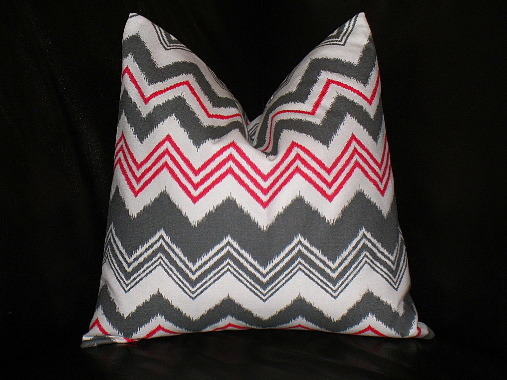 Pillow Cover Berry Pink Gray zig zag ONE 18 x 18 inch Decorative Throw Pillow COVER 18 inch Raspberry, White CHEVRON 18"