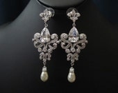 Butterfly pearl- bridal earrings wedding earrings chandelier cubic zirconia earrings dangle earring, wedding jewelry bridal Jewelry