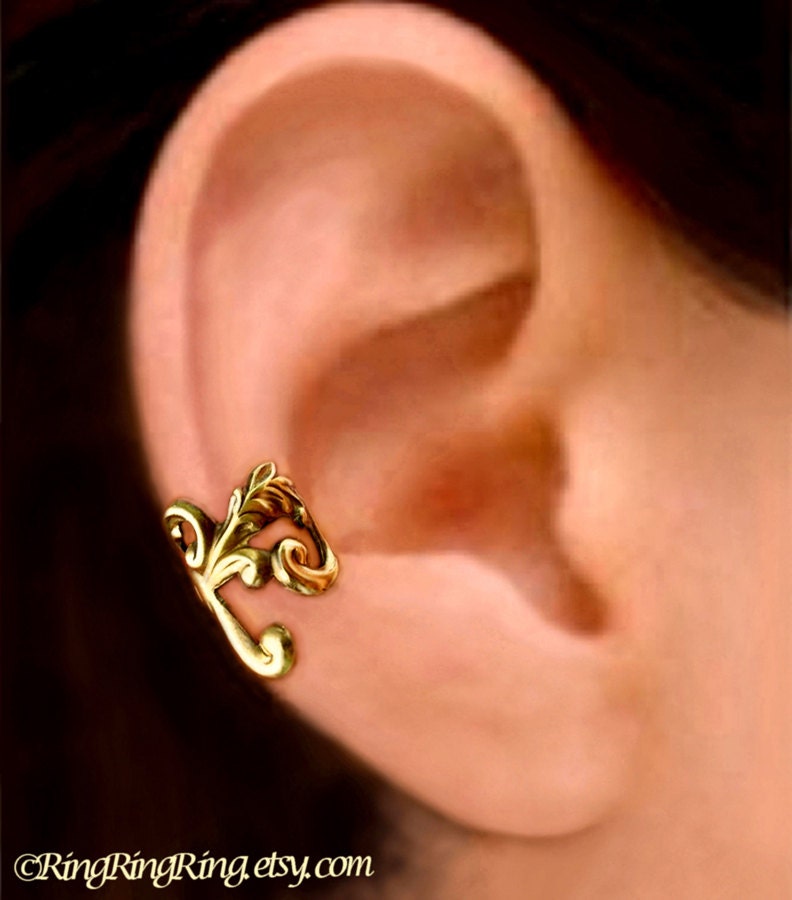 Empire ear cuff gold brass earring jewelry - Non pierced earcuff for men and women 041313