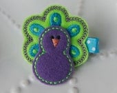 Peacock Hair Clip- Purple, Turquoise, and Lime Green Tropical Felt Hair Clip - MyLittlePixies