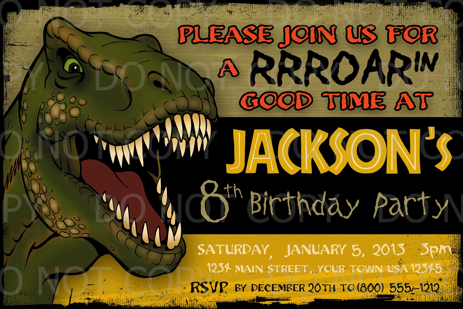 Printable DIY Dinosaur T Rex Tyrannosauras Rex  Party Invitation