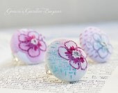 Hand Embroidered floral ring,adjustable,pink,turquoise,OOAK,hand painted