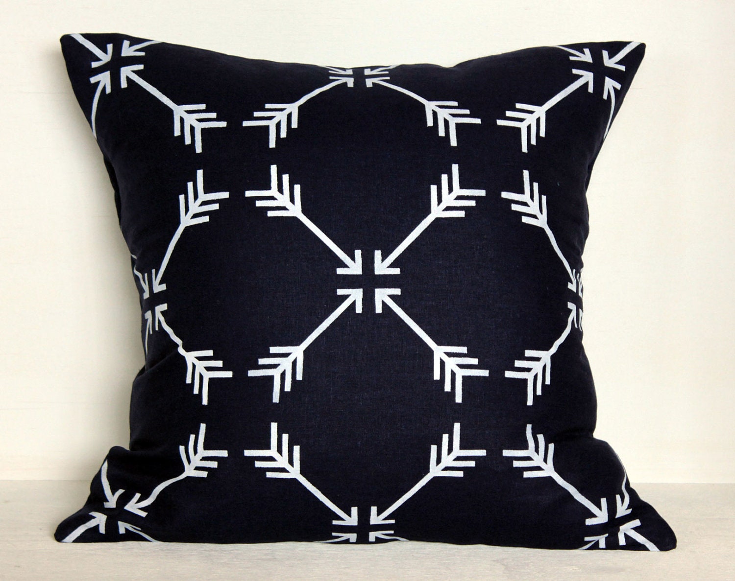 Navy Hand Stenciled Linen Pillow Cover