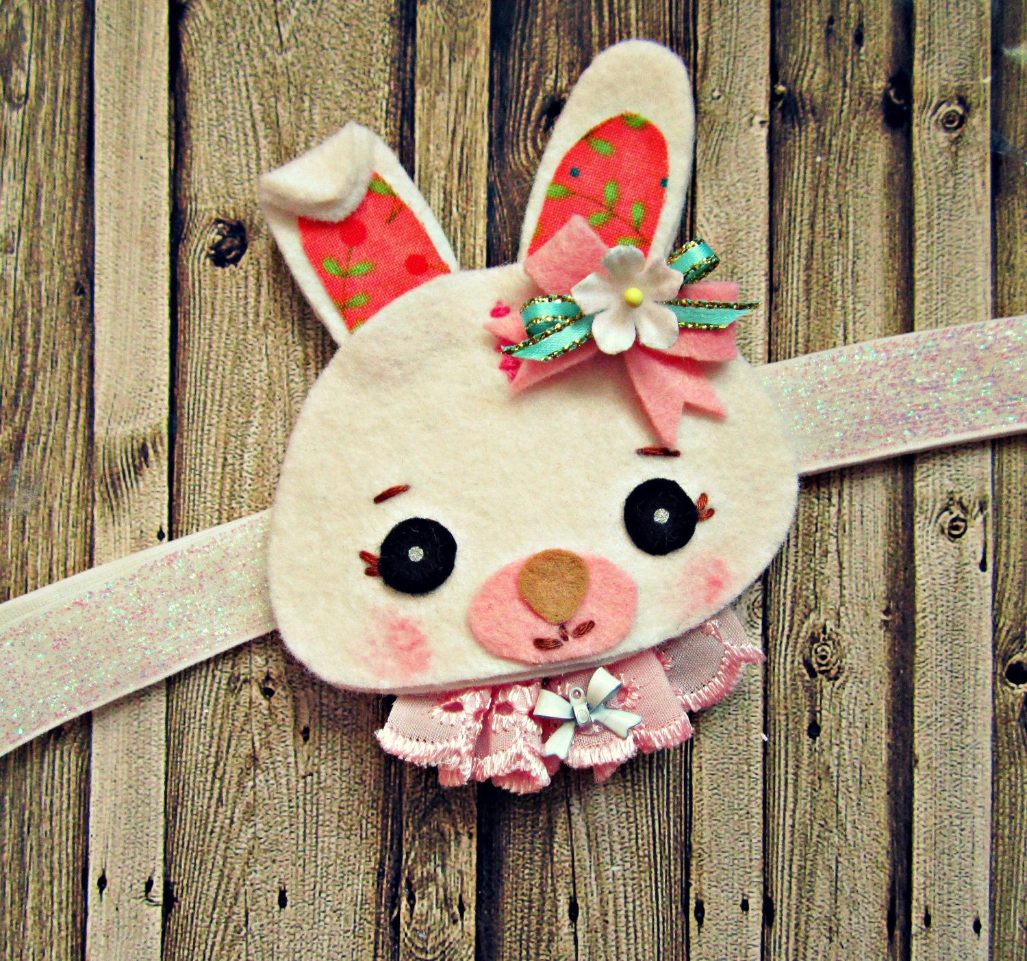 Felt Headband- Bunny Headband with vintage millinery flowers, woodland