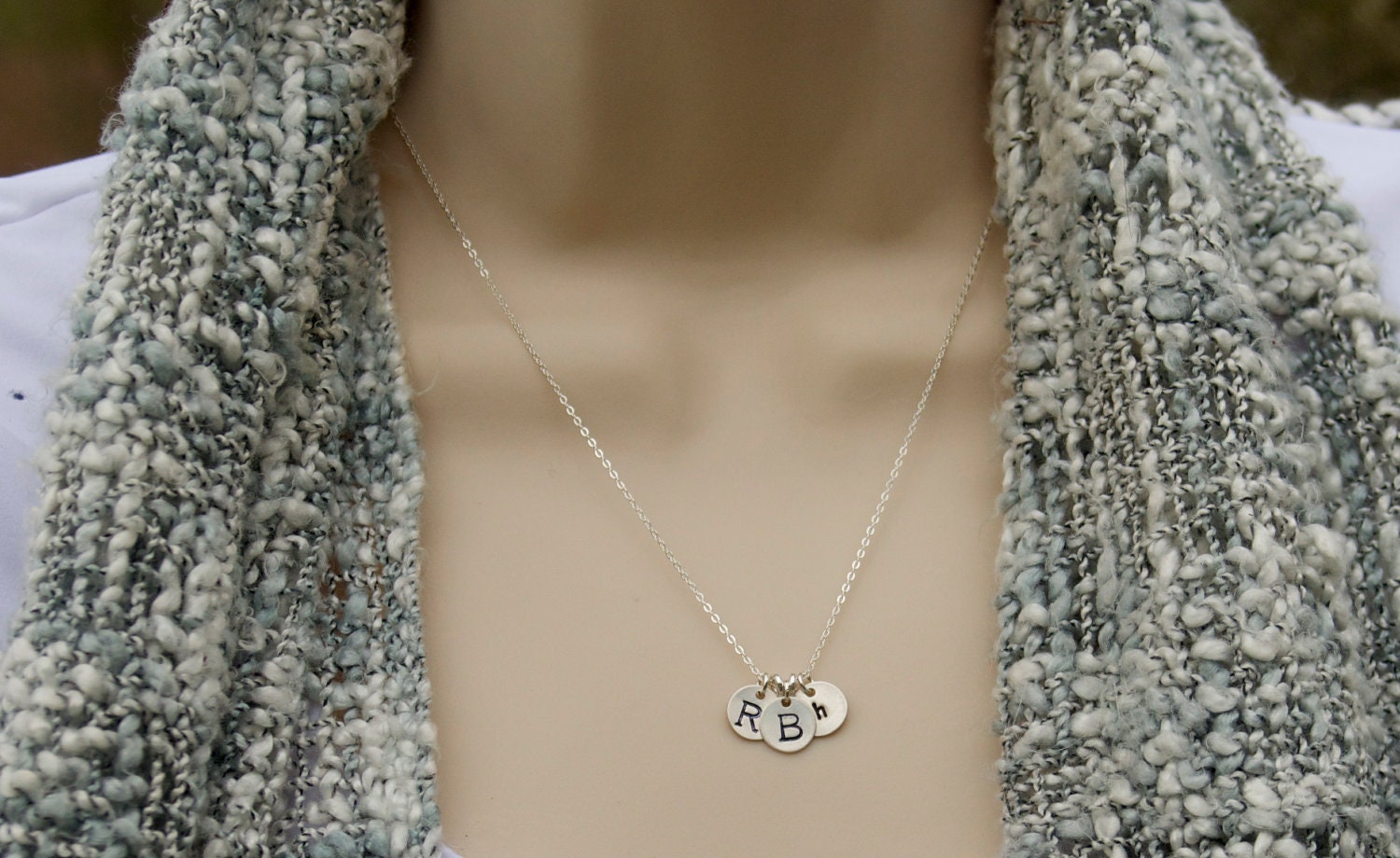3 INITIAL DISCS hand stamped sterling silver disc necklace