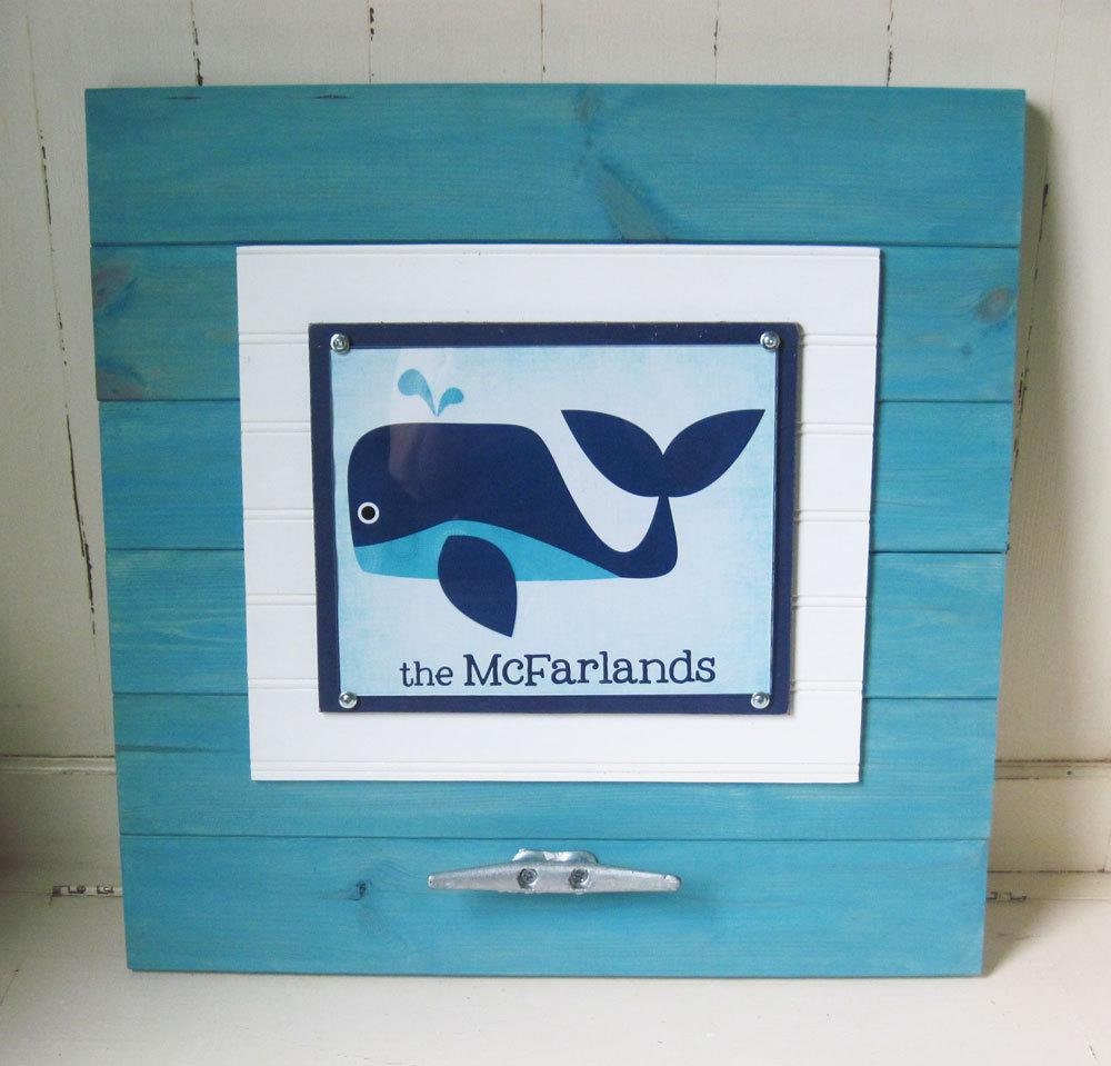 X-Tra Large Boat Cleat Plank Frame with a Personalized 8x10 Whale Print