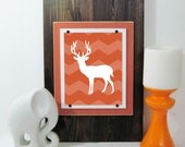 Orange Elk Chevron Print in Wood Plank Frame