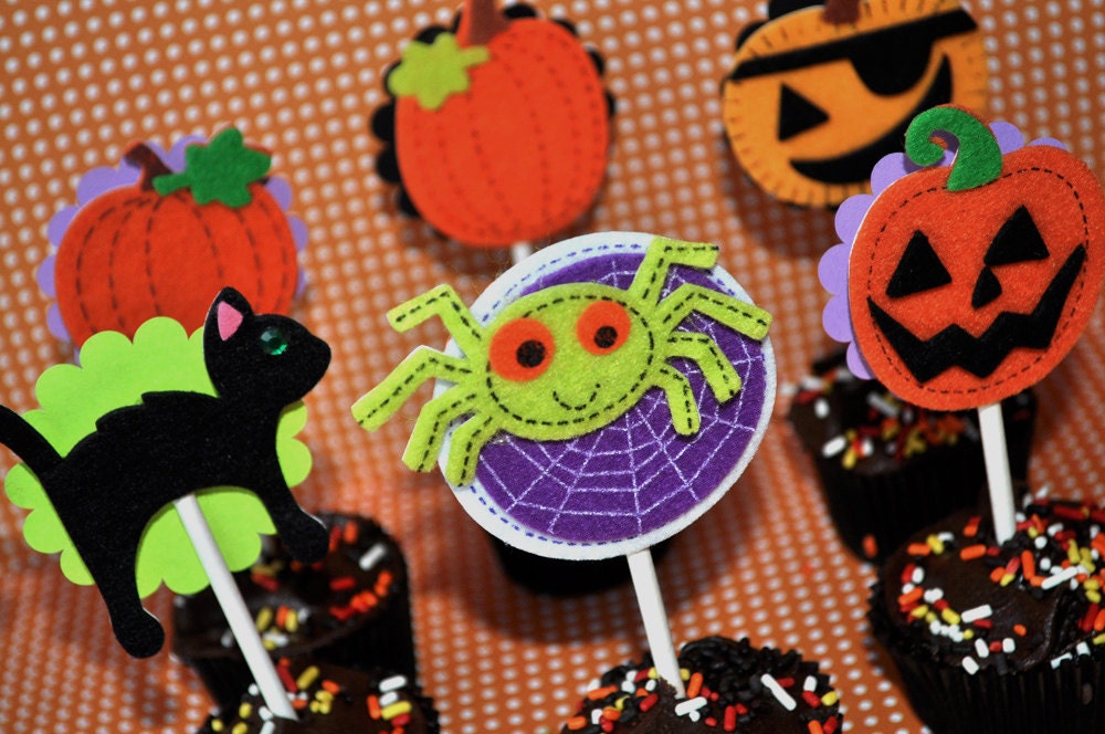 12 Halloween Cupcake Toppers - Series 2 - Halloween Decorations - Halloween Party Decorations
