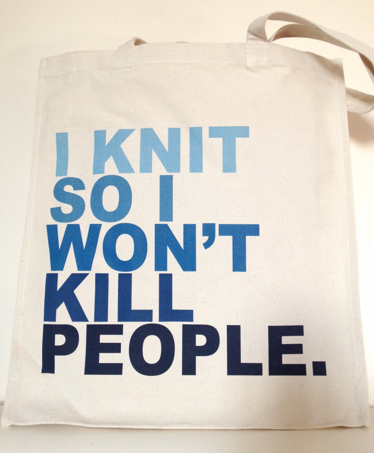 Gradated Blues I Knit So I Won't Kill People 12 oz. Organic Cotton Canvas Tote