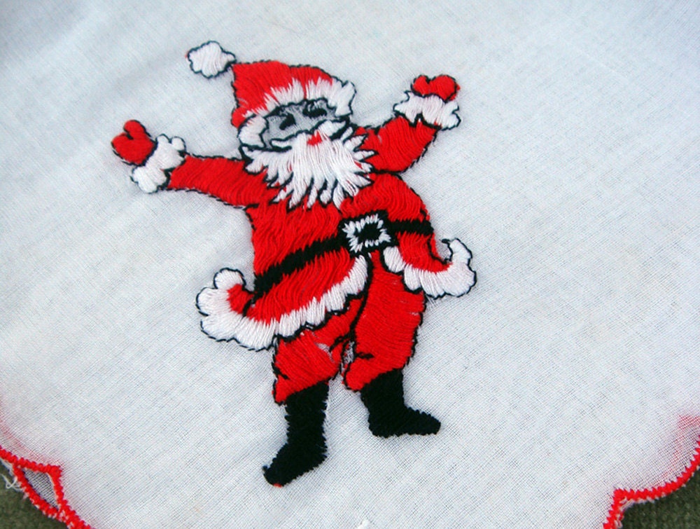 Vintage Embroidered Santa Claus Hanky - EyeSpyGoods