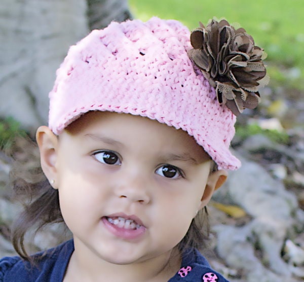 Girls Clothing Accessories, Hats, Girls Crochet Newsboy Cap Beanie Hat with Visor, Girls Newsboy Cap, Cotton Hat with detachable silk flower