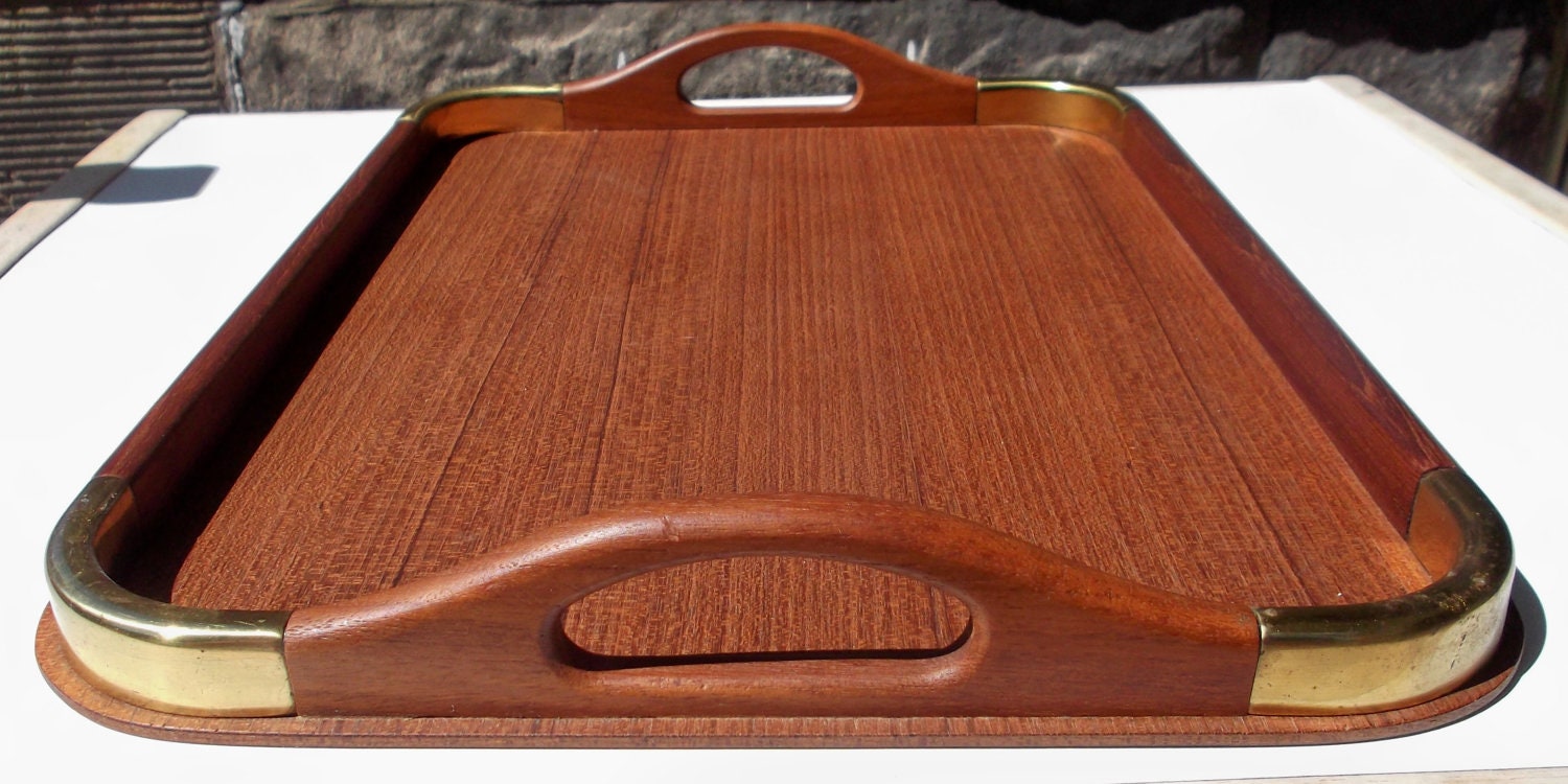 Dolphin Teak wood Serving Tray with brass corners