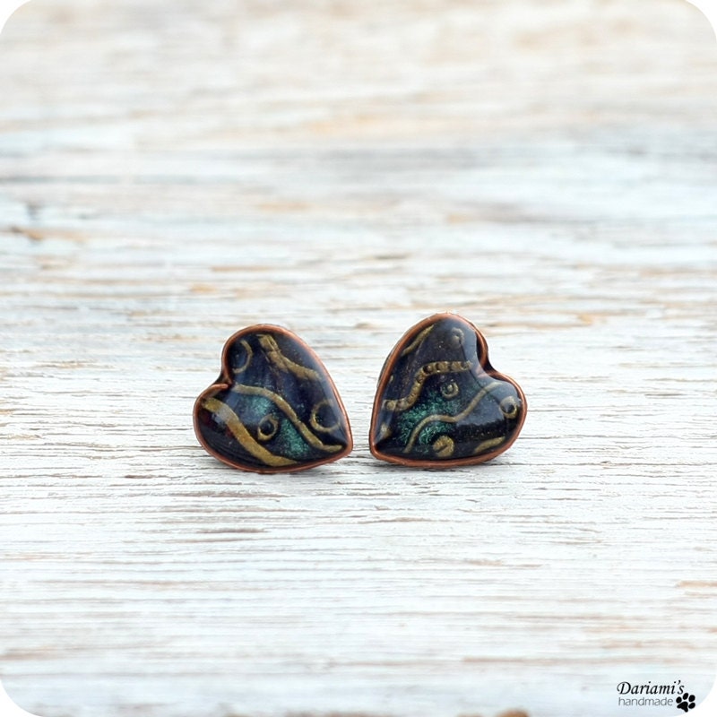 Studs Earrings - Black Heart Post Earrings