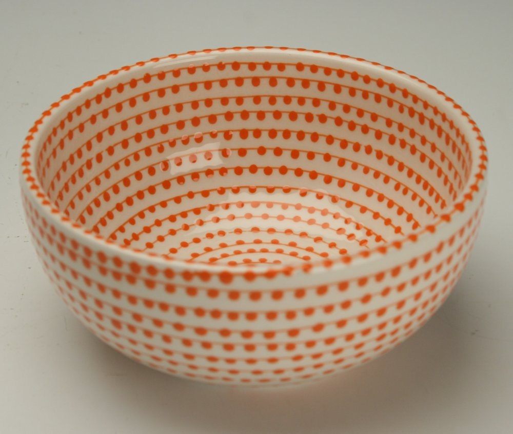 Tangerine Orange Vertigo Spiral Bowl Hand Painted Ceramic Dinnerware