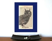 Eagle Owl Large Vintage Art Print on Antique 1896 Dictionary Book Page