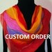 Hand Painted Silk Scarf Wedding Bouquet. Scarf in Orange, Purple, Red, Green. Size 14x70. Made in Colorado. 100% silk. CUSTOM ORDER.