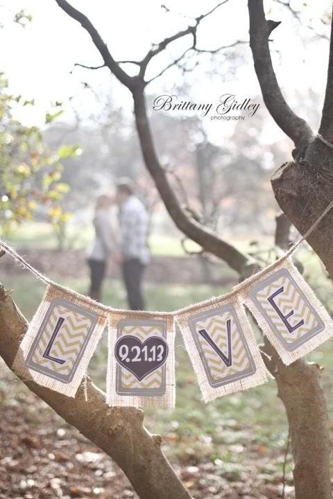 Unique Rustic LOVE Date Wedding Banner Engagement Photo Prop, Medium Flags
