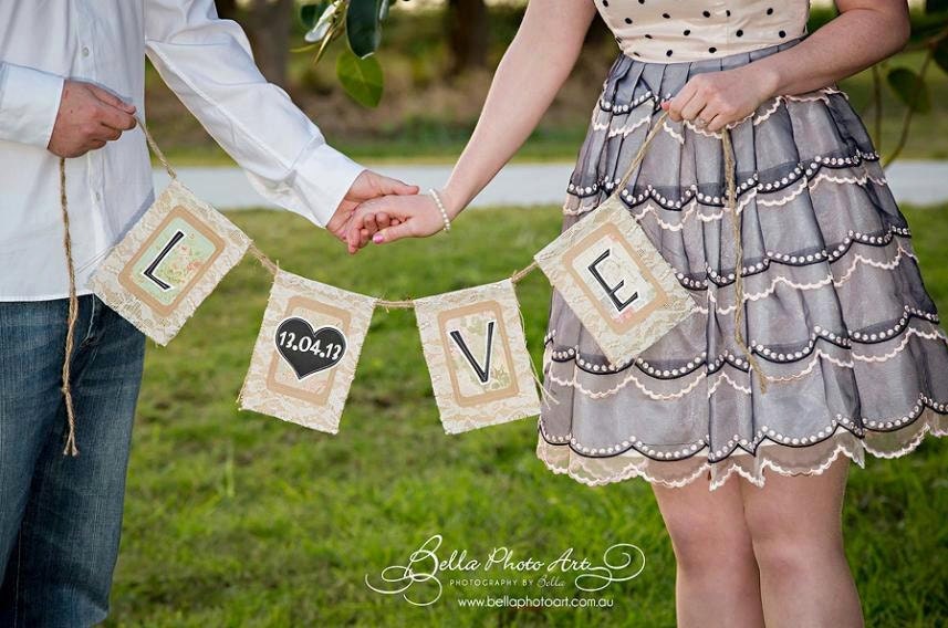 LOVE & DATE Wedding Garland, Burlap and Lace Banner, Save the Date Photo Prop, Custom Colors Available