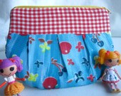 Red Gingham Aqua Cherry Cosmetic Pouch Clutch
