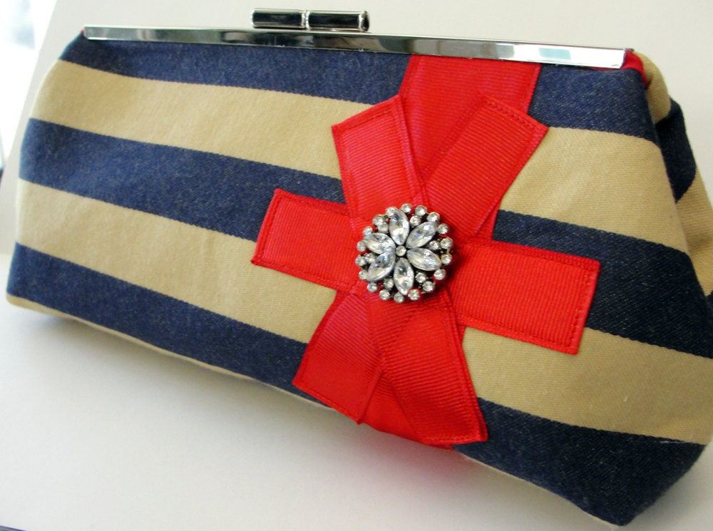 Frame Clutch, Blue and Cream Stripe