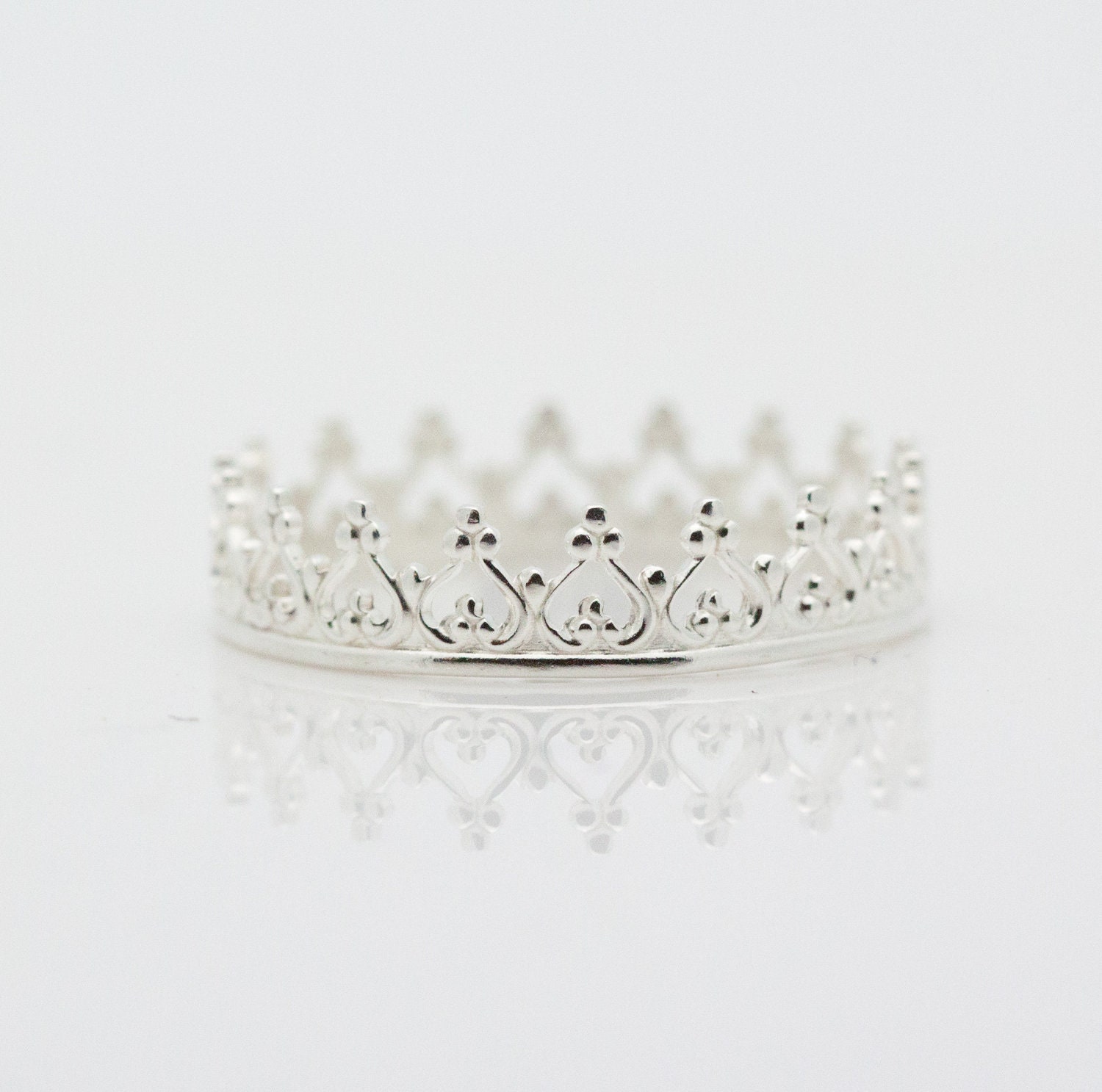 Sterling Silver crown ring. Dainty princess crown ring. Silver princess tiara.  Sweet 16 birthday present, or gift for 21st. Heart ring