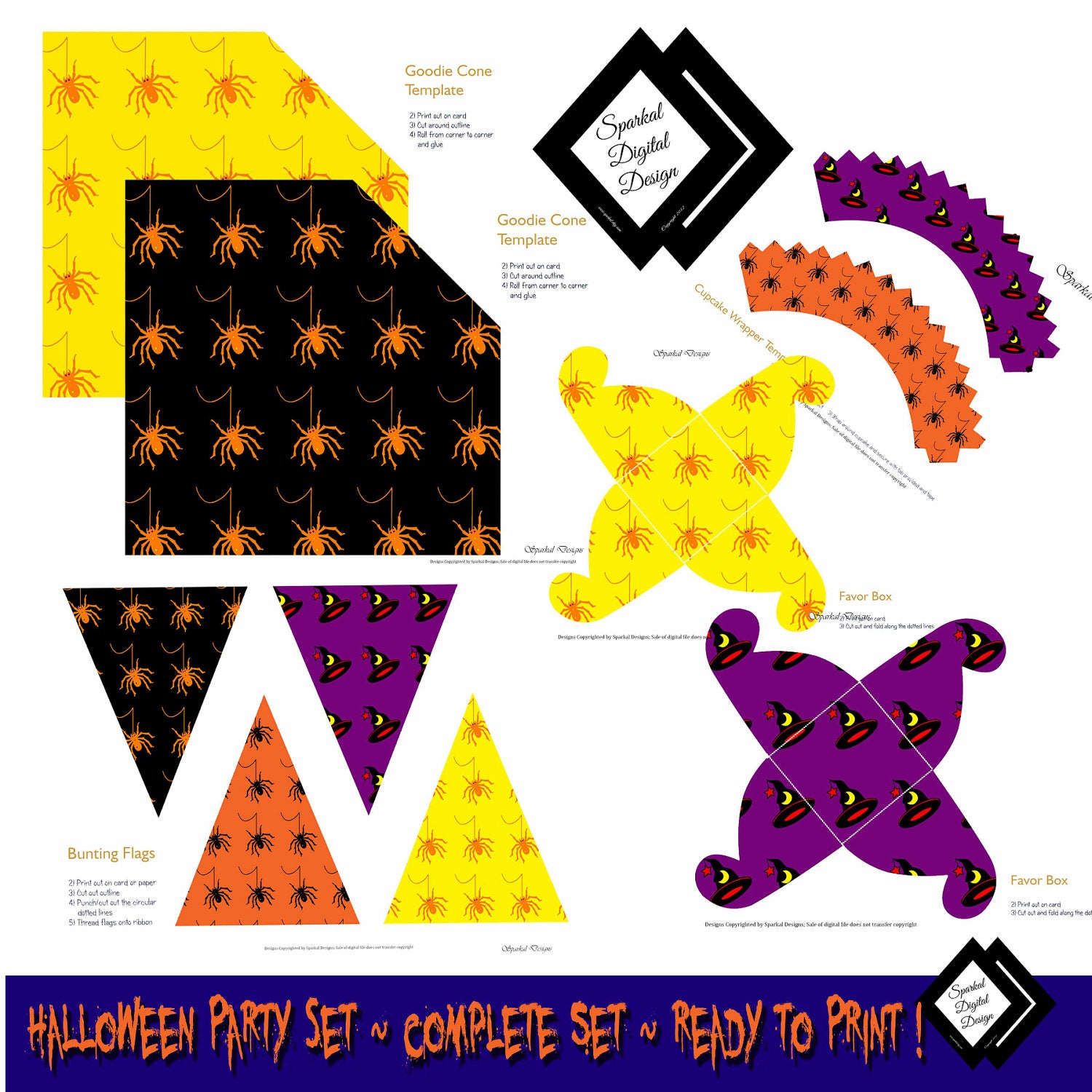 Halloween Party Printables Cupcake Wrappers, Halloween Bunting, Halloween Favor Boxes and Goodie Cones no. HB-100 Il_570xn