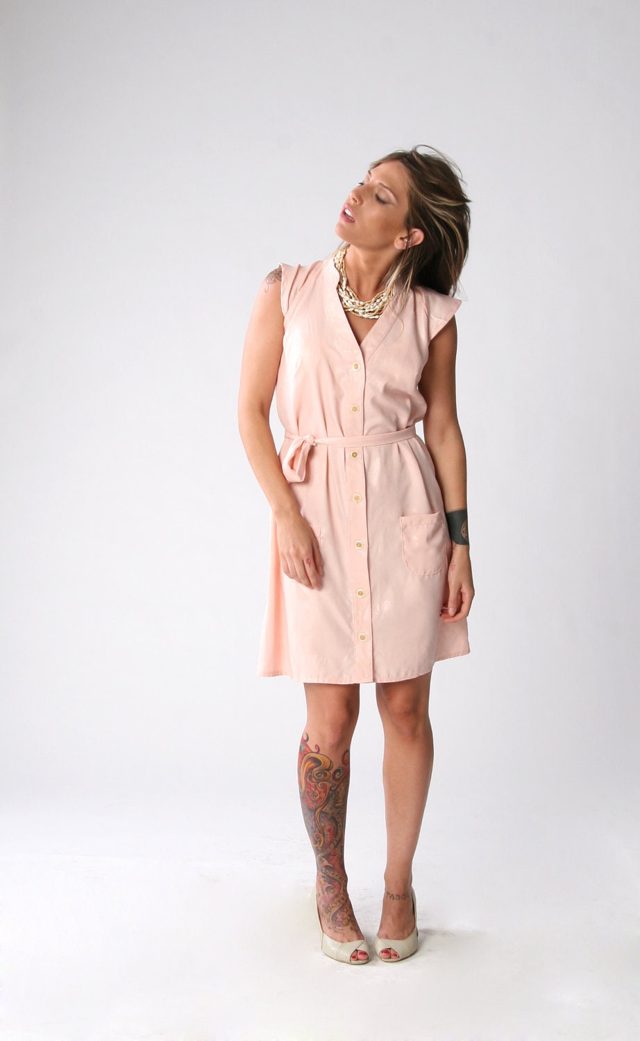 SALE 30% off, Apricot pink floral Jacquard Summer dress, Women dress, A line dress