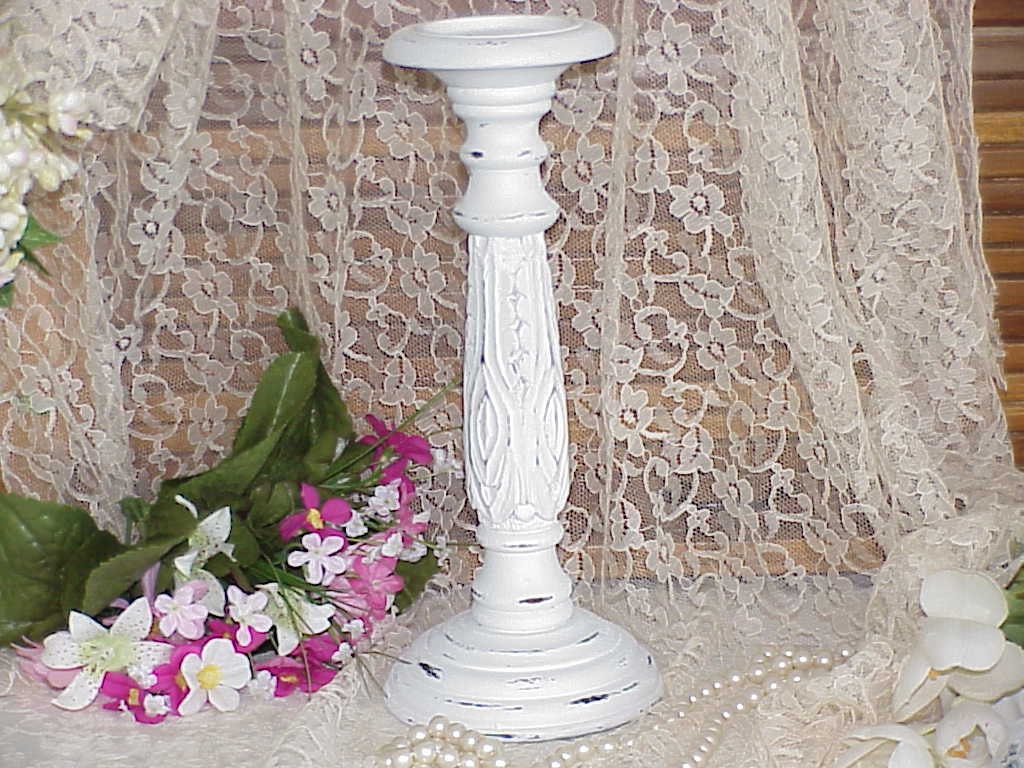 Shabby Chic Painted and Distressed Large Candle Holder