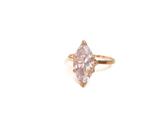 Vintage 14k Gold Marquise CZ Engagement Ring, Solitaire Ring, Estate Jewelry, Simon Sobie & Co. Ring, Rare NYC Designer, Signed, Size 8