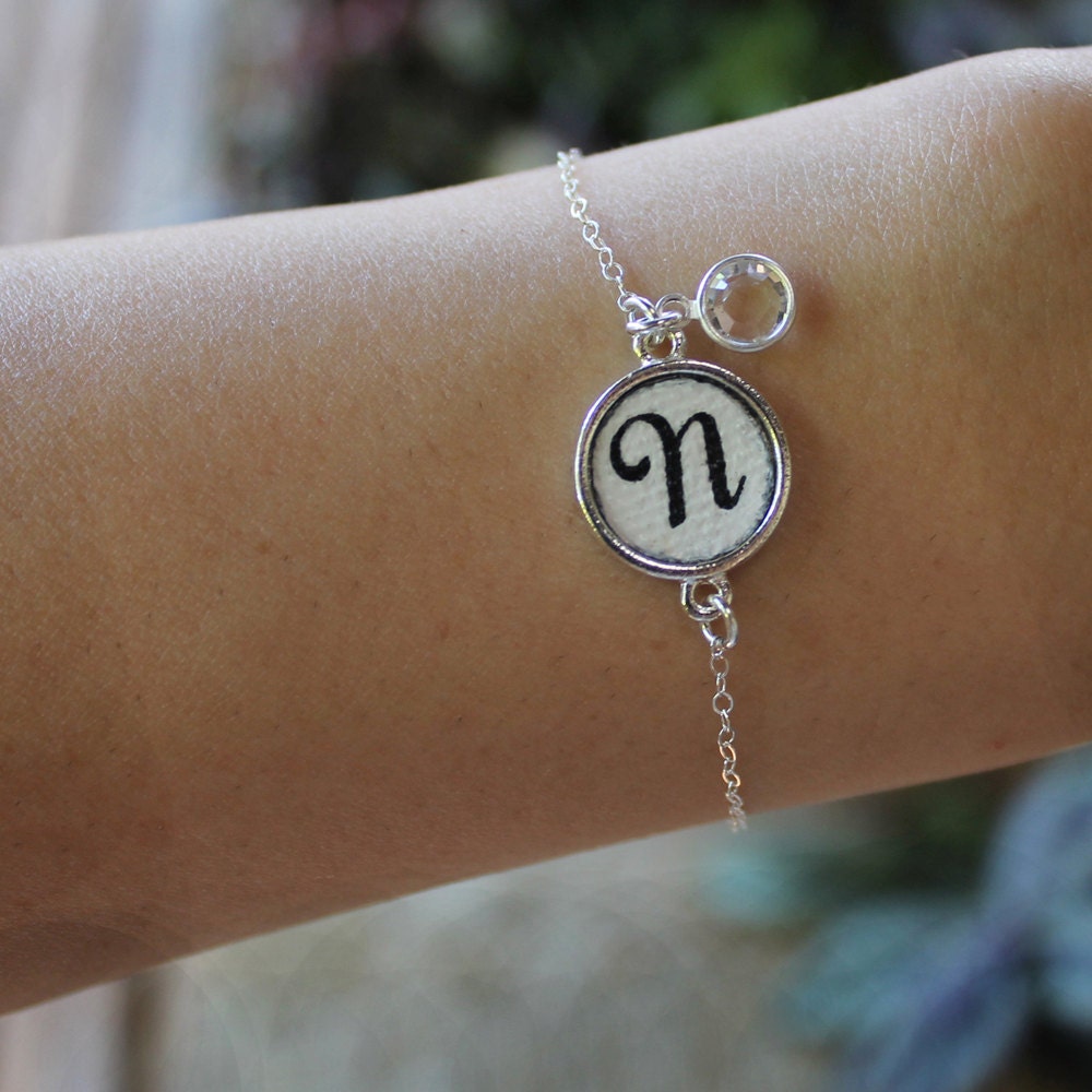 Original Hand Painted Oil Sterling Silver Charm Bracelet - Initials