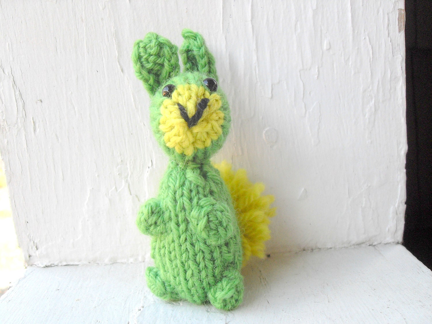 Hand Knit Bunny Plush Green Ready To Ship