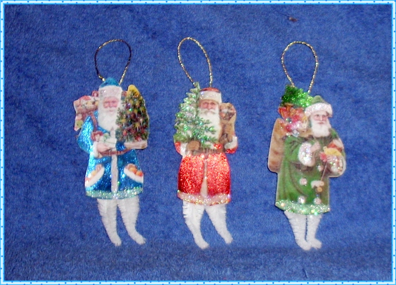 Vintage Style Chenille Christmas Ornaments Santa