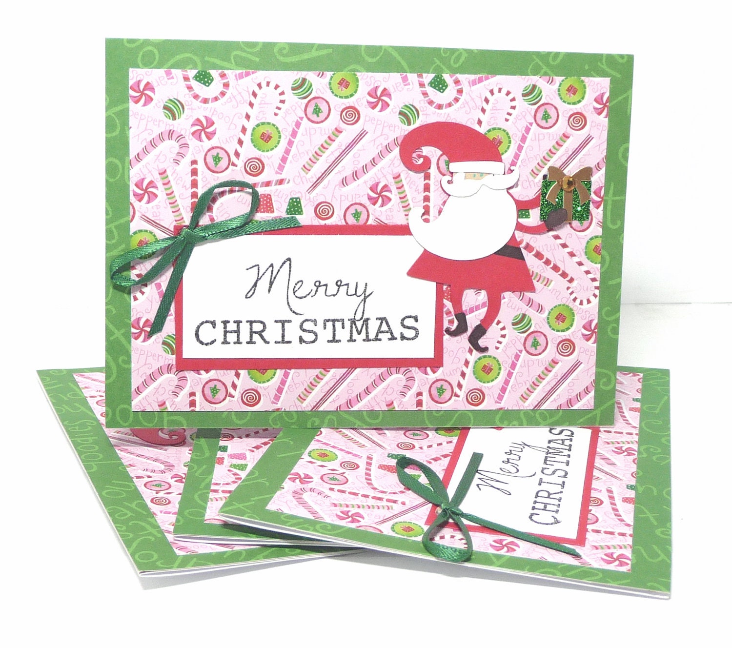 SALE - Santa Claus Christmas Greeting Cards - Set of 4 Handmade Paper Cards - 4x6 Holiday Notecards