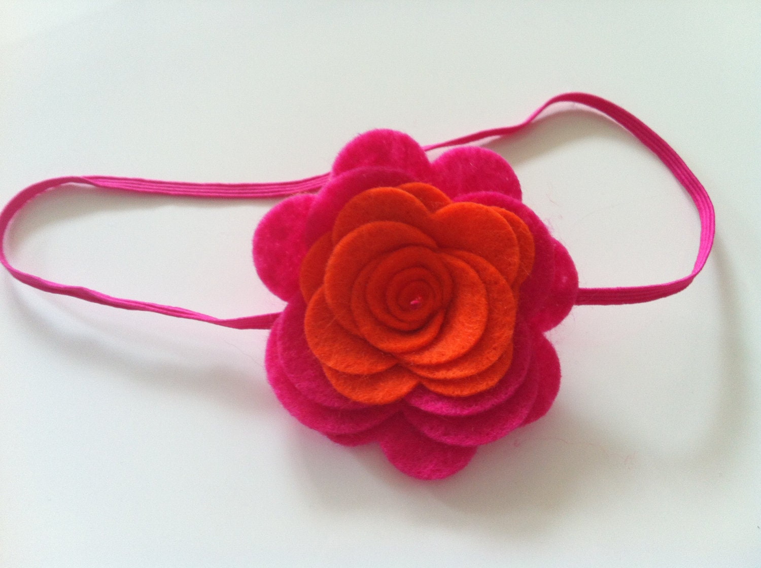 Orange and fushia duet felt flower headband - baby headband