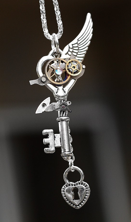OneWing Steampunk Key Pendant