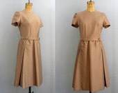60s brown dress / 1960s secretary dress / short sleeve dress medium