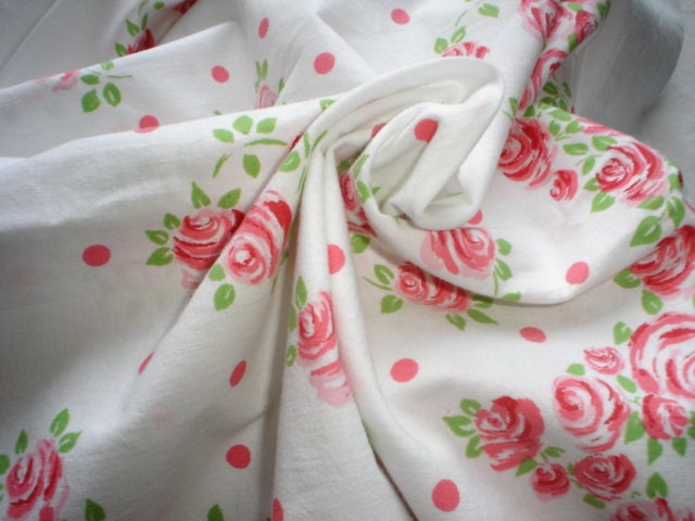 Vintage Canon Bed Sheet Roses Fabric Destash Linen Cotton Twin