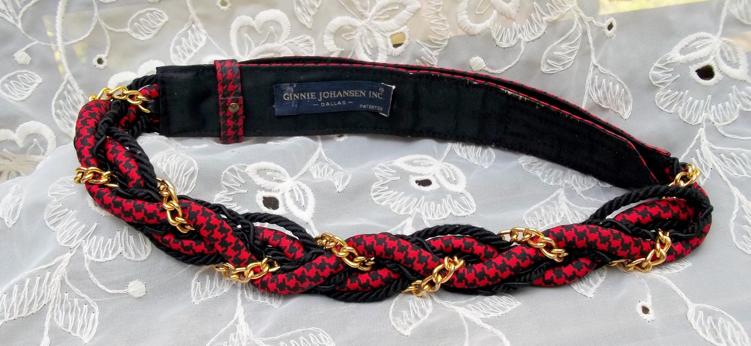 Ginnie Johansen Red Herringbone w/ Gold Chains Belt
