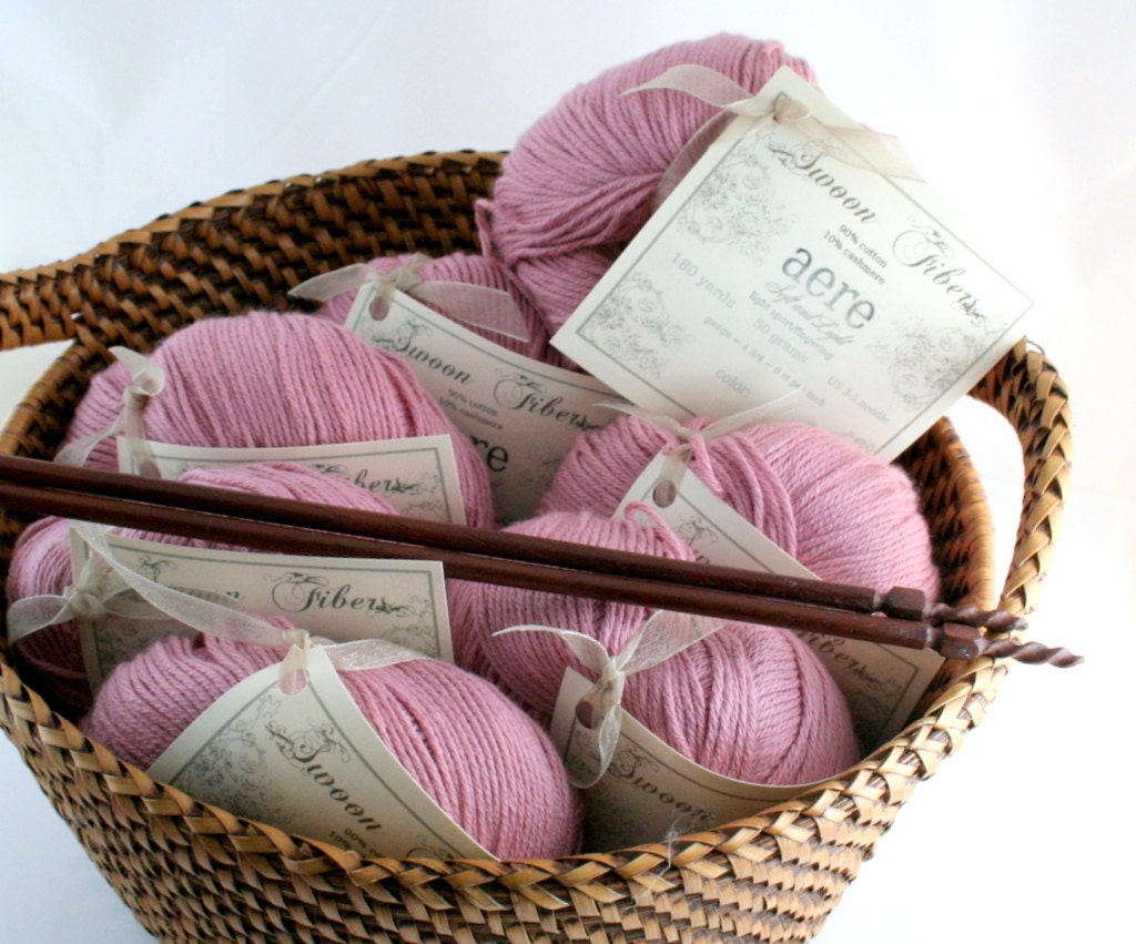 Cashmere cotton blend soft yarn fingering sport pink aere