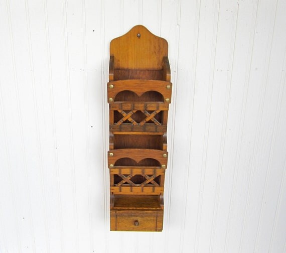 Vintage Wooden Wall Hanging Letter Holder With by thejunkman