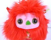 Cherry the plush horned monster red green white Hoggetywash stuffed animal