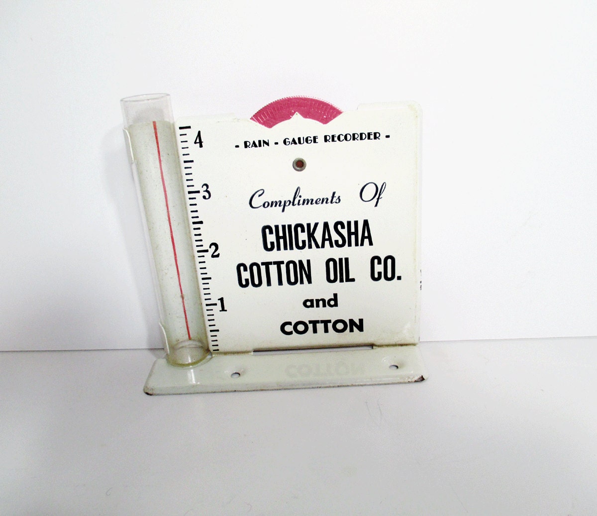 Vintage Rain Gauge Recorder - Advertising - Chickasha Cotton Oil Company - OK