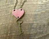 Key to My Heart Necklace- Peach Pink