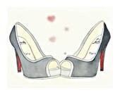 Christian Louboutin Pumps - 8x10 Art Print, Girly Glam Decor - Red Heels, Black, Peep Toe, Hearts, Shoe Love, Stilettos, Fashion, Paris