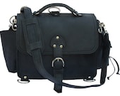 Leather Satchel Messenger Bag, Purse MEDIUM - Charcoal Black  Distressed, Rugged