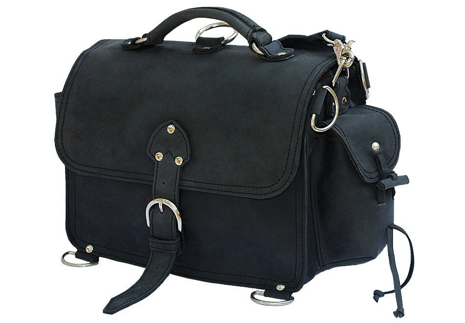 Leather Satchel Messenger Bag, Purse SMALL - Charcoal Black  Distressed, Rugged
