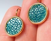 Handmade Turquoise Stingray Skin Genuine Shagreen Earrings by dirty rice on etsy