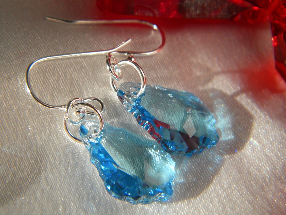 Sterling Silver small aquarmarine swarovski baroque earrings, bridal, bride