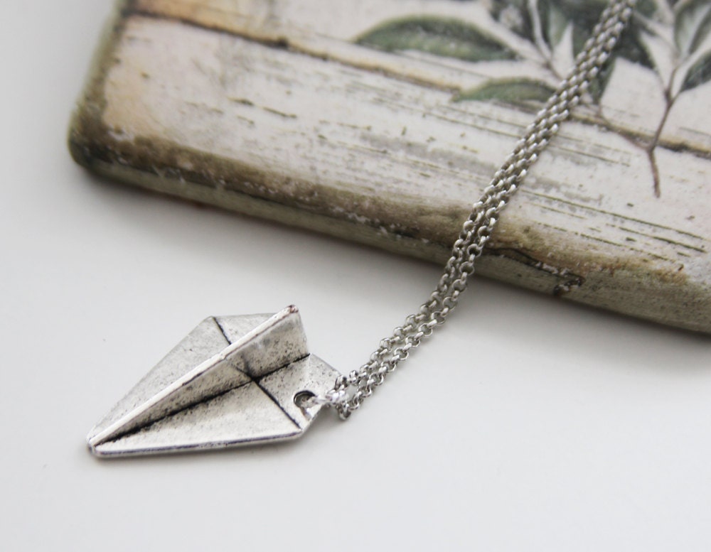 Whimsy Paper Plane Necklace. Antique Silver. Unique Gift. Unisex Gift (SNL-60)
