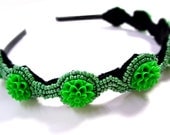 Beaded Green Headband - Metal Hair Accessory - MegansBeadedDesigns